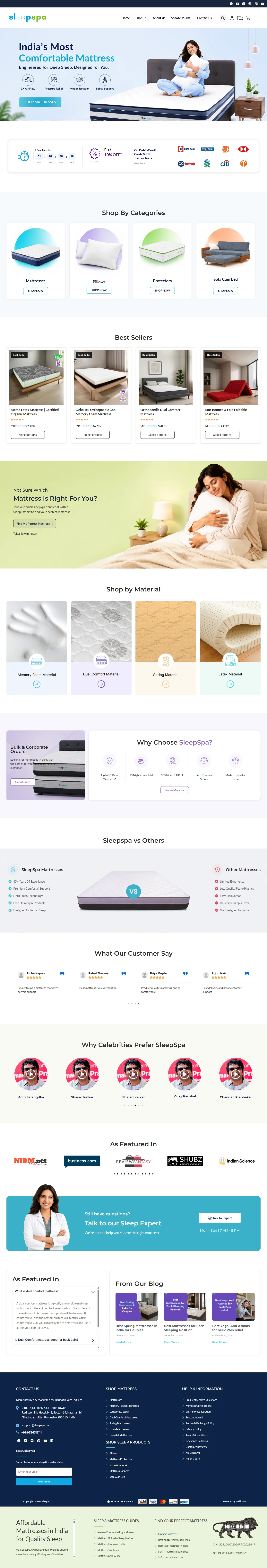 Sleep Spa desktop website preview